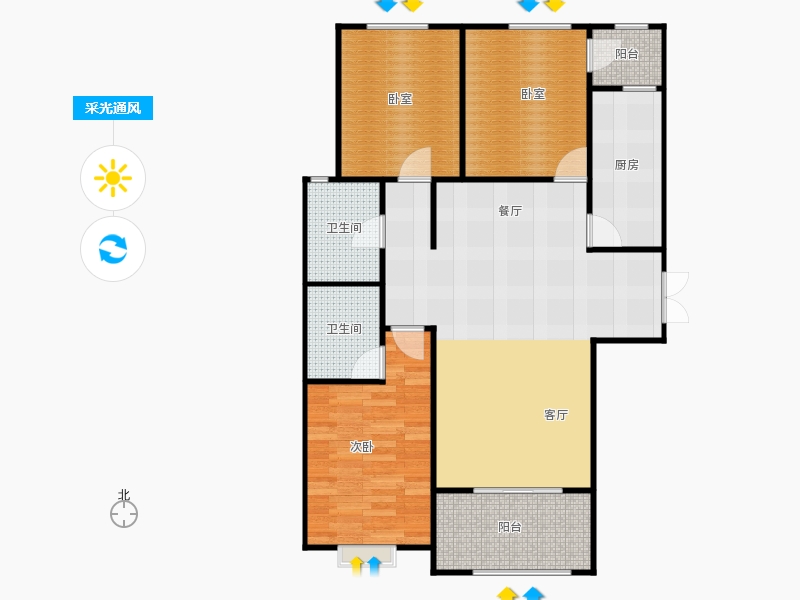 百島綠城3室2廳2衛(wèi)0廚130㎡采光通風圖
