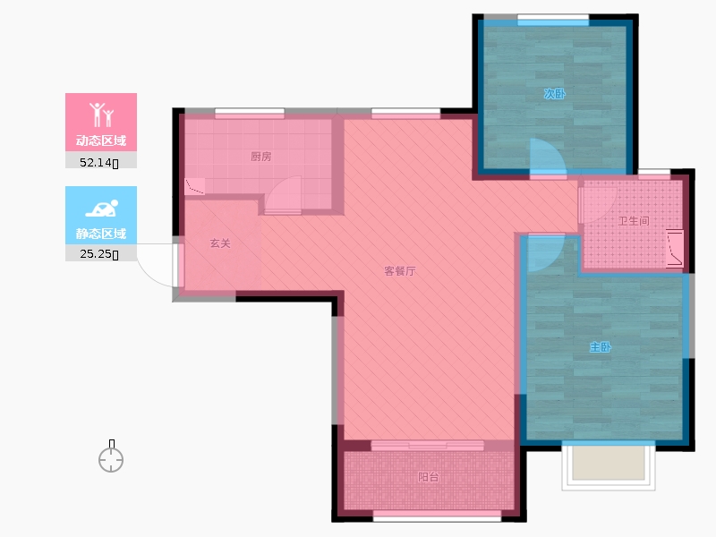 保利西悅春天2室2廳1衛(wèi)1廚97㎡動(dòng)靜分區(qū)圖