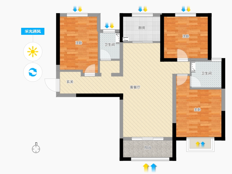 保利西悅春天3室2廳2衛(wèi)1廚118㎡采光通風圖