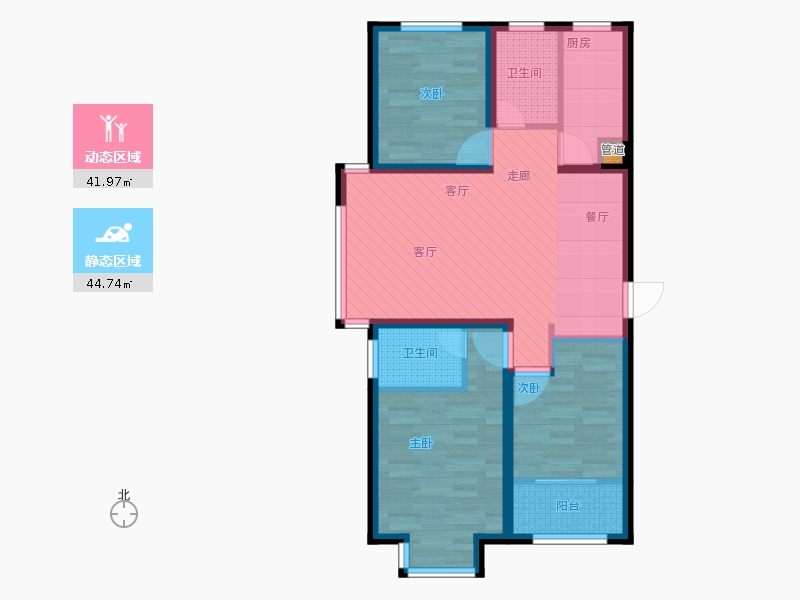 明瀚花香城3室1廳2衛(wèi)1廚109㎡動靜分區(qū)圖