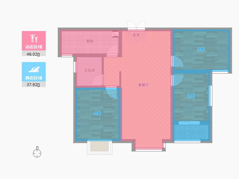 明瀚花香城3室2廳1衛(wèi)1廚112㎡動(dòng)靜分區(qū)圖