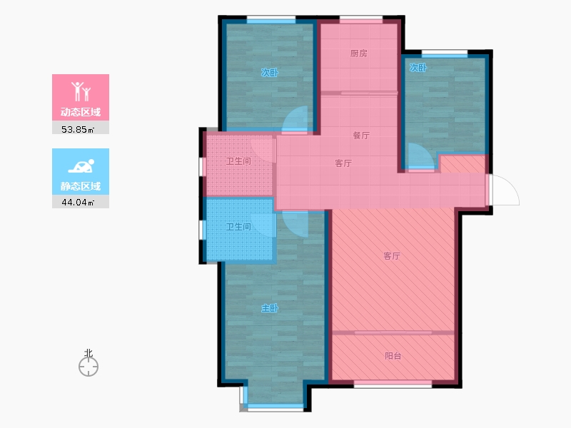 明瀚花香城3室1廳2衛(wèi)1廚122㎡動靜分區(qū)圖