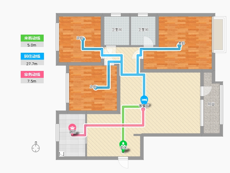 天下錦程花苑3室2廳2衛(wèi)1廚137㎡動(dòng)靜線(xiàn)圖