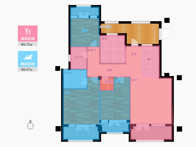 天下錦程3室1廳2衛(wèi)1廚170㎡動(dòng)靜分區(qū)圖
