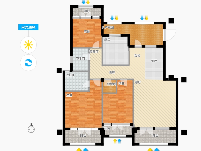天下錦程3室1廳2衛(wèi)1廚170㎡采光通風(fēng)圖
