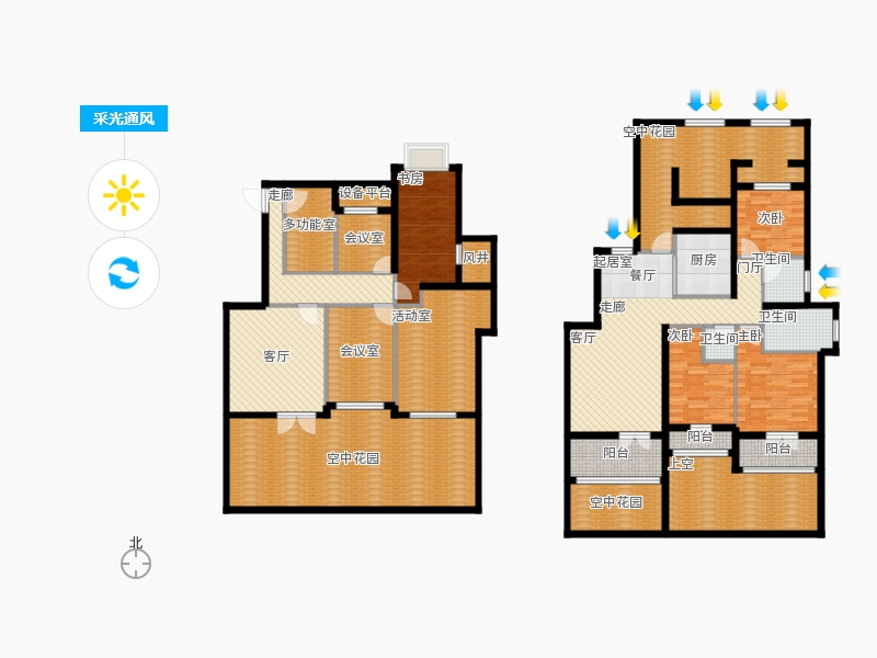 天下錦程4室3廳3衛(wèi)1廚226㎡采光通風圖