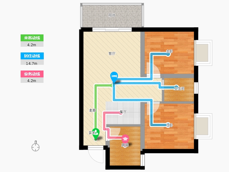 同祥城2室2廳1衛(wèi)1廚72㎡動線圖
