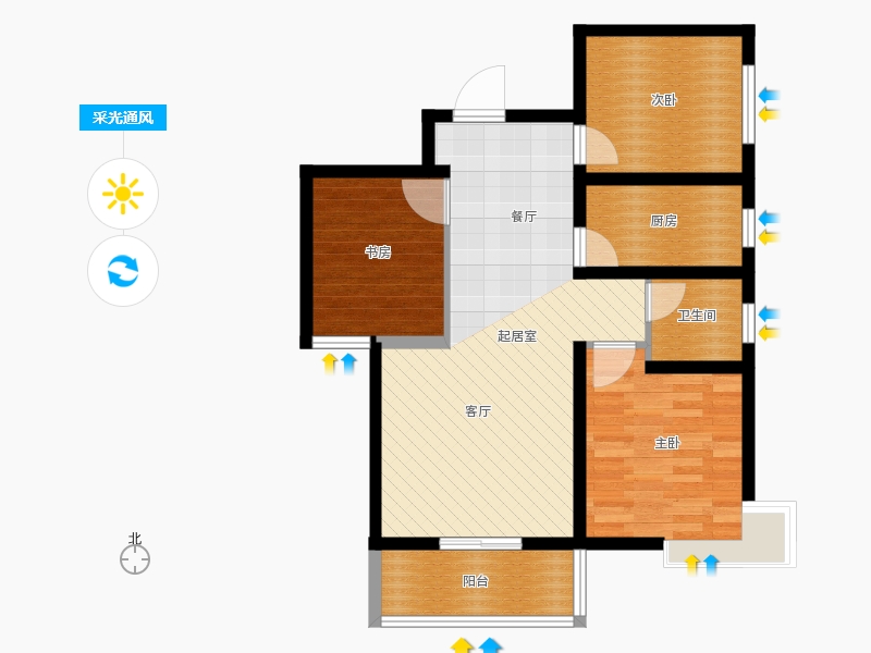 同祥城3室2廳1衛(wèi)1廚104㎡采光通風(fēng)圖