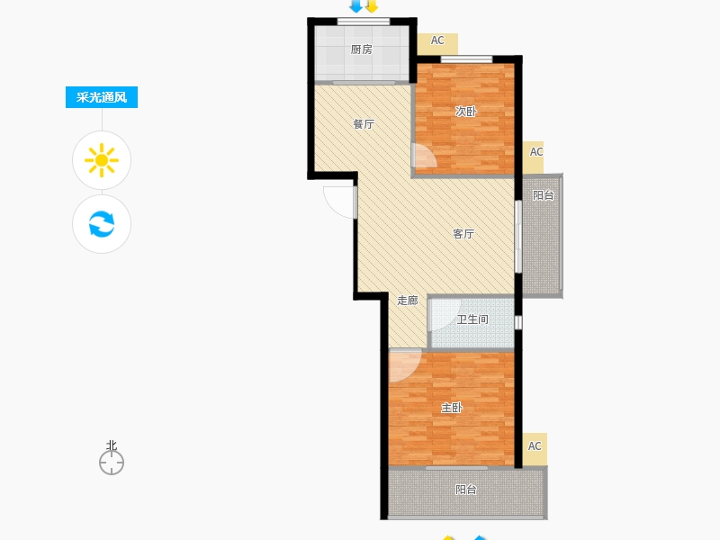 同祥城2室2廳1衛(wèi)1廚121㎡采光通風(fēng)圖
