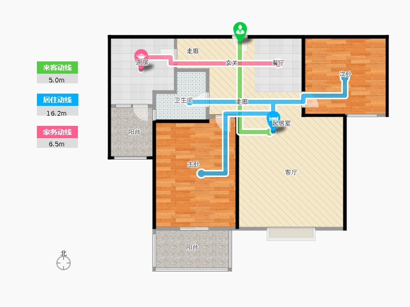 橡嶸灣2室2廳1衛(wèi)1廚86㎡動線圖