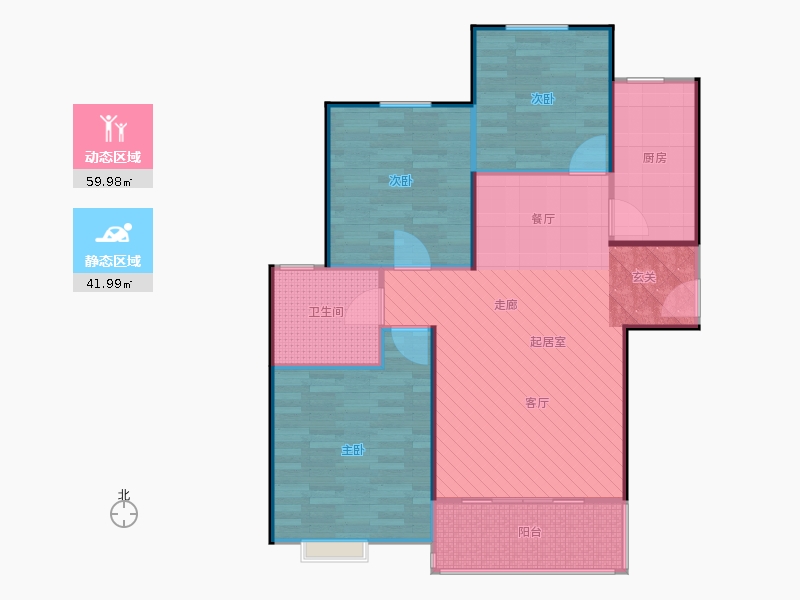 橡嶸灣3室2廳1衛(wèi)1廚103㎡動靜分區(qū)圖