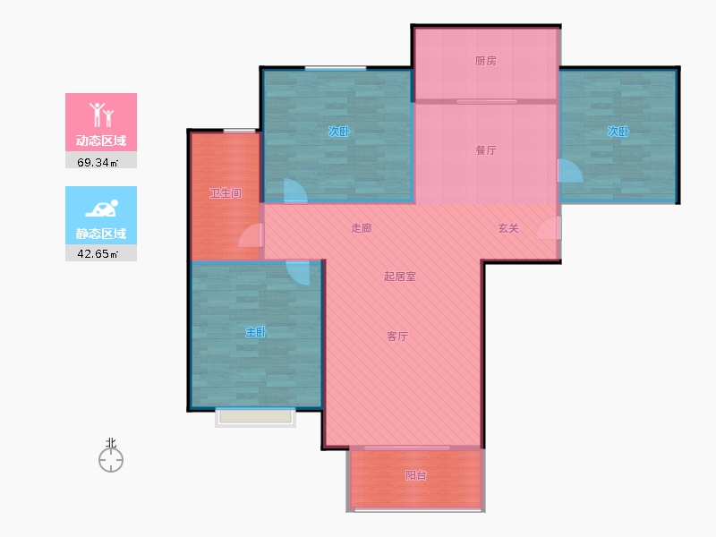 橡嶸灣3室2廳1衛(wèi)1廚113㎡動(dòng)靜分區(qū)圖