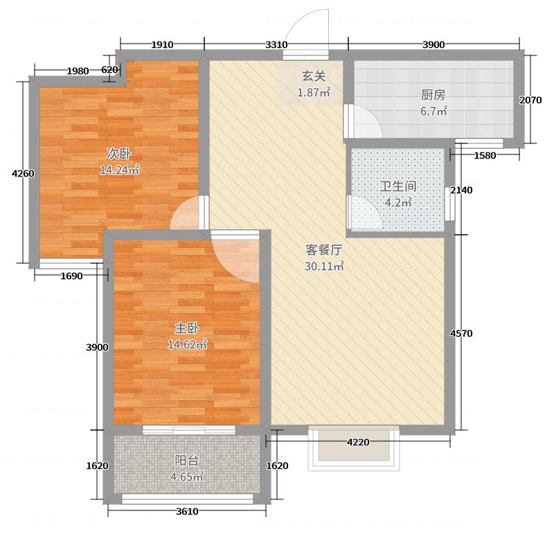 鉑宮時代2室2廳1衛(wèi)1廚93㎡戶型圖